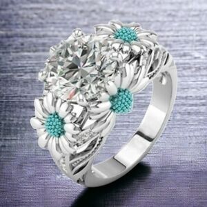 925 Sterling Silver Hippie Chic Daisies & Diamonds Fashion Ring